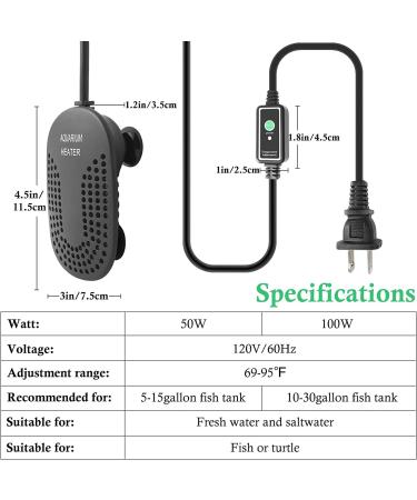 HITOP 100W Mini Adjustable Aquarium Heater for 10-30 Gallon Tanks | Digital Fish Tank Heater with Protective Cover and Controller - Buy Online on GoSupps.com