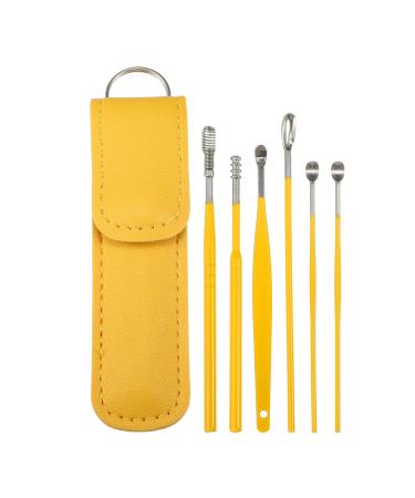VOCOSTE 6Pcs Stainless Steel Ear Cleaning Tool Set Ear Cleaner Ear Care Set with Faux Leather Packaging Yellow