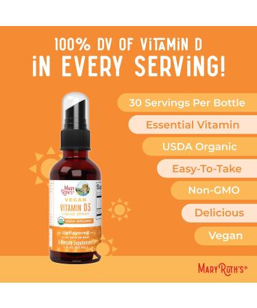 MaryRuth Organics Vitamin D USDA Organic | VIT D3 Liquid | Sugar Free | Liquid VIT D Spray Immune Support for Adults & Kids | Bone Health| Vegan | Gluten Free | Non-GMO | 30 Servings - Buy Online on GoSupps.com