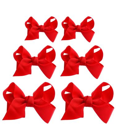 Yolev 6PCS Hair Bows for Girls Hair Bows Clips Hair Accessories Hair Clip for Teen Toddler Girls Kids (6inch 2 4inch 2 3inch 2) Red