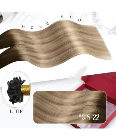 Moresoo Bonding Extensions | Real Remy Hair Hot Fusion U Tip Extensions 60cm - Dark Brown to Brown with Blond Keratin #3/8/22 - 50g - Buy Online on GoSupps.com