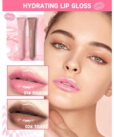 Plumping Lip Tint 2Pcs Hydrating Lip Gloss Glaze Water Gloss Lip Tint Tinted Lip Butter Balm Smooth Glow Lip Oil Nourishing & Non-sticky Lip Gloss Long Lasting & Moisturizing Lip Stain -01+02 01 Ribbon + 02 Toast - Buy Online on GoSupps.com
