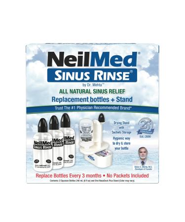 NeilMed Sinus Rinse Nasal Irrigation Bottles 3ct NasaDock Plus Drying Stand