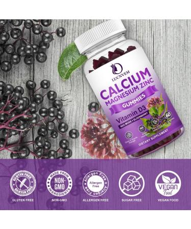 (2 Pack) Sugar Free Calcium Magnesium Zinc Gummies, Calcium Magnesium 2:1, Contains Magnesium Glycinate, Vitamin D3, Sea Moss, for Bones, Muscles, Calm Mood & Sleep Support, Vegan, 120 Gummies Sweet Elderberry 60 Count (Pac  - Buy Online on GoSupps.com