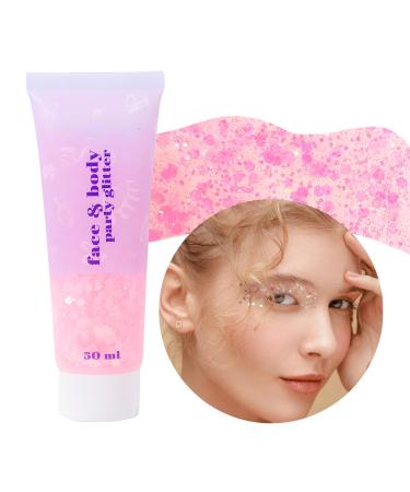 Prreal Body Glitter Gel 50ml Face Glitters Body Gel Sequins Shimmer Liquid Eyeshadow Chunky Glitter for Face Hair Nails Hologrographic Cosmetic Laser Powder Festival Glitter Makeup#Light Pink