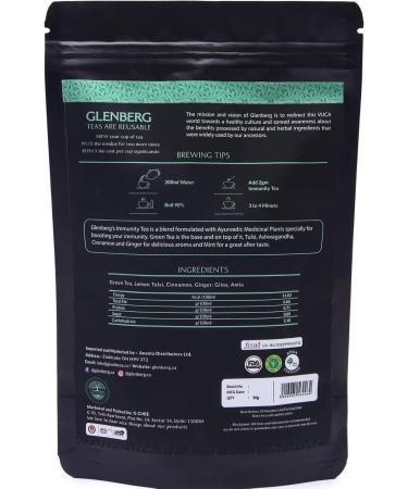 GLENBERG | IMMUNITY TEA | Green Tea for Immunity with Tulsi Giloy & Amla | 100% Natural (50 Grams | 25 Cups) - Buy Online on GoSupps.com