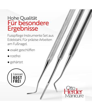 Otto Herder 3-Part Feusspflege Instruments Set - 2 Corner Lifters (17cm & 12.8cm) & Curved/Straight Corner File (15cm) for Optimal Foot Care - International Shipping Available - Buy Online on GoSupps.com