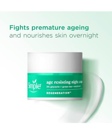 Simple Regeneration Age Resisting Night Cream with 3% Glycerin Green Tea and Mushroom Extract Moisturiser for Overnight Skin Rejuvenation 50 ml - Buy Online on GoSupps.com