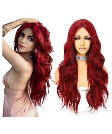 Red tip in front of the wave of wavy synthetic wig for women 13x3 long wigs of course scope of effectiveness 24inch cq-red - Buy Online on GoSupps.com