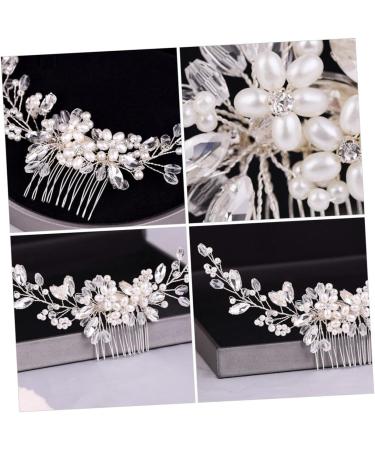 FRCOLOR Pearl Comb Bride Headdress Alloy Hair Comb Decorative Hair Combs Bridal Hair Clip Pearl Floral Hair Barrette Bride Hair Accessory Pearl Hair Pin White Hair Accessories Rhinestones - Buy Online on GoSupps.com