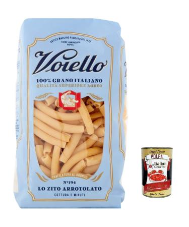 Italian Gourmet E.R. Voiello Pasta Ziti Rolled Pasta 100% Italian Pasta N194 500g + Italian Gourmet Pulp 400g