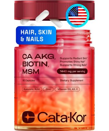 Hair Skin and Nails Vitamins Biotin | Hyaluronic Acid | Calcium AKG | MSM | Vitamin C & Vitamin D3 K2 Hair Vitamins for Women Promotes Shiny Hair & Radiant Skin 90 Capsules (1 Pack) 90 Count (Pack of 1)