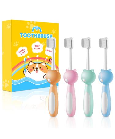 STORTOP 4 Packs Kids Toothbrush Extra Soft Lovely Little Bear Toothbrush for Kids 1-8 YearsPink&Orange&Blue&Green