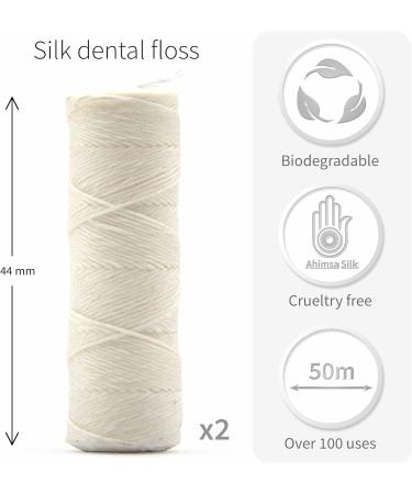 Bambaw Silk Floss Refill - Eco-Friendly Biodegradable Dental Floss - Mint Flavored 2x50m Refill Pack - Buy Online on GoSupps.com