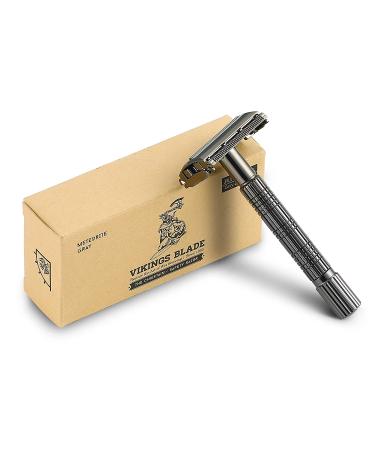VIKINGS BLADE Chieftain JR Double Edge Safety Razor - Butterfly Twist-to-Open, Eco-Friendly, Smooth Shaving for Beginners - Meteorite Gray - Buy Online on GoSupps.com