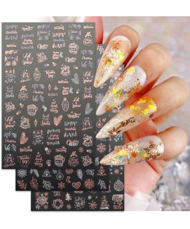 Rose Gold Christmas Nail Art Stickers - 8 Sheets Snowflakes, Santa Decals for Nail Design - Buy Online on GoSupps.com