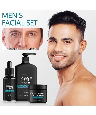 3Set Wrinkle Defense Tallow Balm - Men's Skin Care Kit | Anti-Wrinkle Moisturizer Night Serum & Face Wash - Buy Online on GoSupps.com