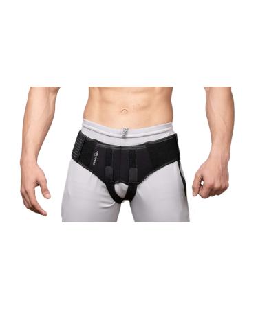 Wonder Care - Black Inguinal Hernia Support Truss For Double Inguinal or Sports Hernia With Two Removable Compression Pads & Adjustable Groin Straps Surgery & Injury Recover (XL (40 "-45"))