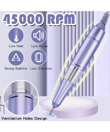 45000 RPM Rechargeable Electric Nail Drill for Acrylic Nails - Portable Cordless Efile with Bits Kit in Purple - Perfect for Manicure Salon or Home Use - Buy Online on GoSupps.com