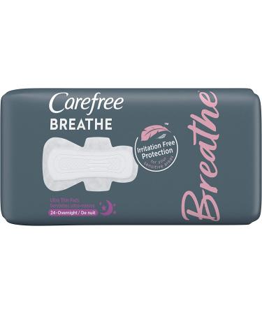 Carefree Breathe Ultra Thin Overnight Pads with Wings - White - Unscented - 24 Count - Buy Online on GoSupps.com