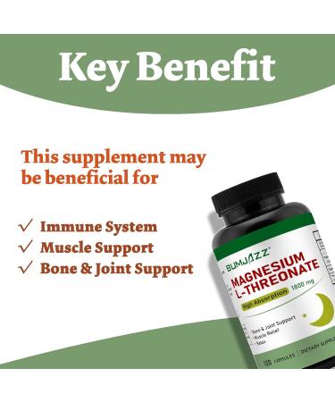 Bumjazz Magnesium LThreonate Capsules high absorption magnesium supplement bioavailable form to support rest and cognitive functions 1800 mg 120 pieces - Buy Online on GoSupps.com