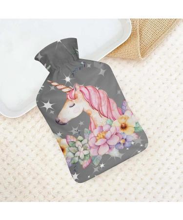 Unicorn Floral Hot Water Bottle with Plush Cover - Cozy Hand Warmer for Adults & Kids | 26.5x15.3cm International Shipping Available - Buy Online on GoSupps.com