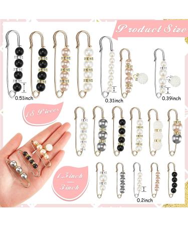 18 Piece Pearl Brooch Pins Set - Faux Rhinestone Decorative Collar Safety Pins for Women's Clothing - Elegant Style - Buy Online on GoSupps.com