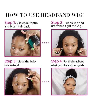 VIVIBABI Brazilian Curly Human Hair Headband Wig 20 Inch 10A Unprocessed None Lace Front 180% Density Machine Made Natural Color - Buy Online on GoSupps.com