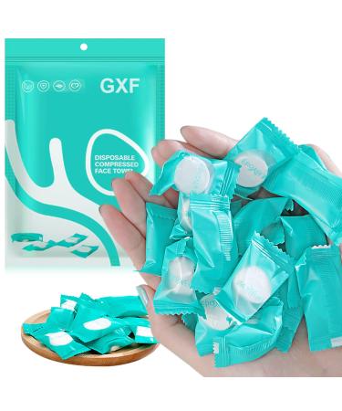 GXF Compressed Towel, Portable Cotton Hypoallergenic Travel Washcloths Tablet Coin Wipes Dehydrated Expandable for Camping Hiking Home 7.8 X 8.6 ''