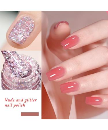 Nail Polish Set - Nude Color Nail Polishes - Quick Dry Nail Polish - Long Lasting Jelly Pink Glitter 6 Colors Nail Varnish - Natural Look Long Lasting Nail Varnish Gift Set DIY Manicure Home nude pink - Buy Online on GoSupps.com