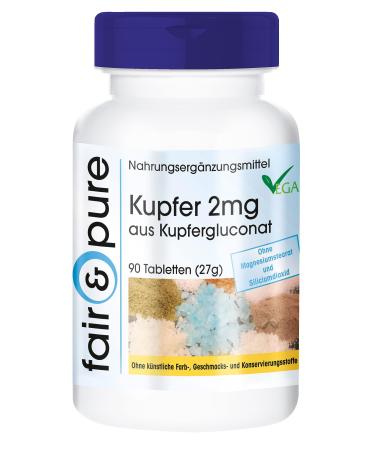 Fair & Pure - Copper Supplement - 2mg - cupric gluconate - Vegan - 90 Tablets