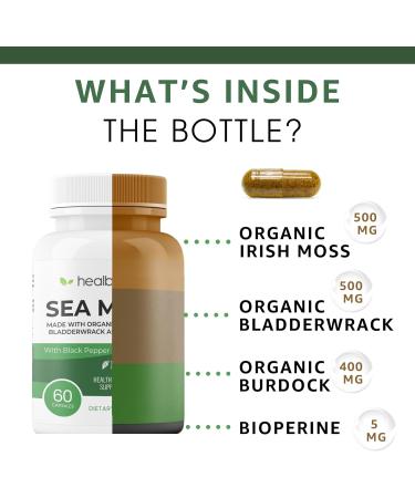 Organic Sea Moss Bladderwrack Burdock & BioPerine - 1405mg with Black Pepper - Natural Wellness and Detox Support Supplement - 60 Capsules - Buy Online on GoSupps.com
