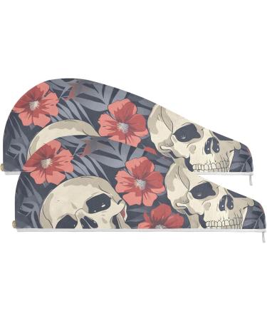 Seamless Skull & Flower Hair Towel 2 Pack | Super Absorbent Quick Dry Hair Turbans for Women & Girls - Buy Online on GoSupps.com