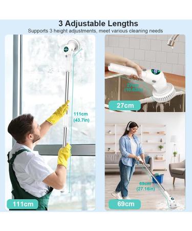 Electric Spin Scrubber Cordless Cleaning Brush with 8 Replaceable Brush Heads and Adjust Extension Handle LED Light Real-time Power Display 3 Speeds IPX7 Waterproof Shower Scrubber - Buy Online on GoSupps.com