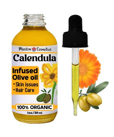 Organic Calendula oil/Infused in Olive oil/For all skin types or hair/Cold infused/Non-GMO / 100% Organic // Made in Canada - Muslim Cosmetics - Calendula Olive (1 oz (30ml))