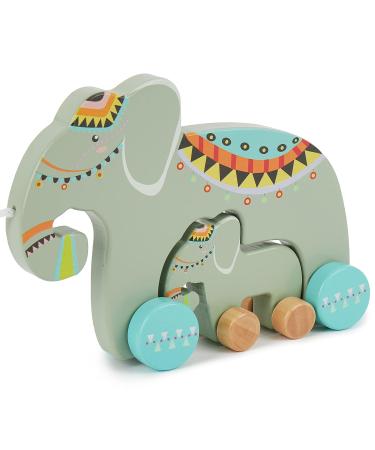 Bieco Elephant Wooden Pull Toy Set | Tracing & Track Toys for 1+ Year Olds | Sweet Wooden Baby Elephant Toys - Buy Online on GoSupps.com