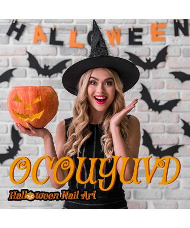 Halloween Glitter Flowers Press-On Nails | Short Square Acrylic Fake Nails | Pumpkin & Ghost Designs | Reusable Glossy Full Cover | Glue-On Stick-On Nails for Women | Style 11 - Buy Online on GoSupps.com