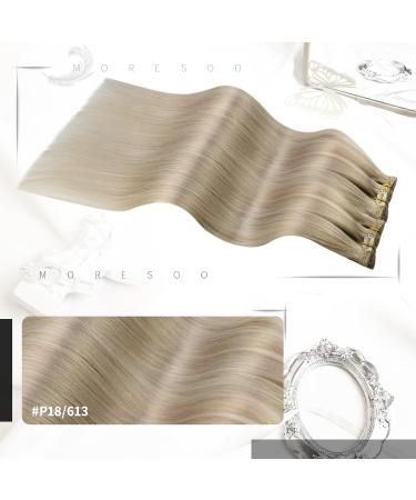 Moresoo Clip In Extensions - Real Remy Hair Ash Blonde & Platinum Blonde - 60 cm 7PCs 120g | #P18/613 - Buy Online on GoSupps.com