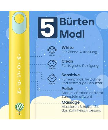 Seago Electric Toothbrush for Kids 3+ Rechargeable Extra Soft Bristles 5 Cleaning Modes - Bright Yellow - Buy Online on GoSupps.com