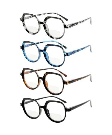 Eyekepper 4-pack Bifocal Reading Glasses for Women Vintage Design Bi-focal Readers 4 Pack Clear Lens Mix Color 2.0 x