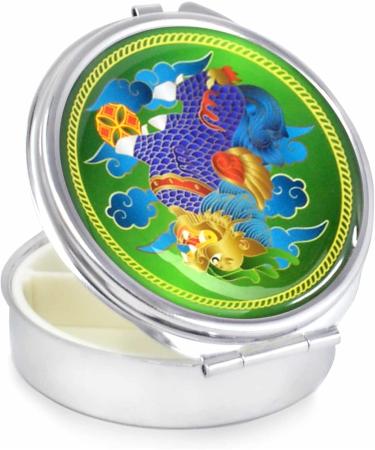 Feng Shui Abundance Pill Box with Chi Lin & Earring Storage | Portable Green Amulet - Buy Online on GoSupps.com