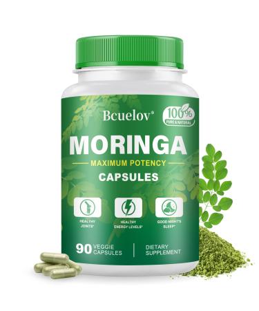 Moringa Capsules | 800mg Pure Moringa Powder Capsules Supports Energy Skin & Gut Health Immune System Green Superfood with Vitamins & Amino Acids (90 Caps) 90 Count (Pack of 1)