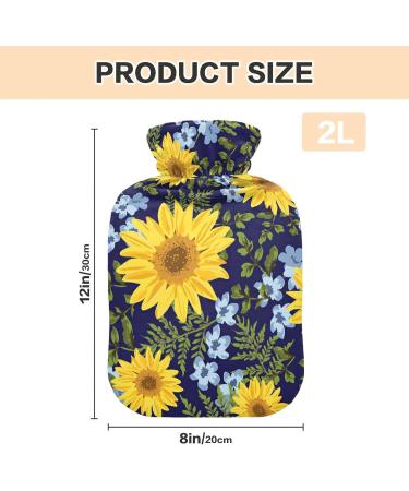 Hot Water Bottles with Sunflower Cover | 2L Pain Relief & Cramps | Navy Background Heating Bag - Buy Online on GoSupps.com
