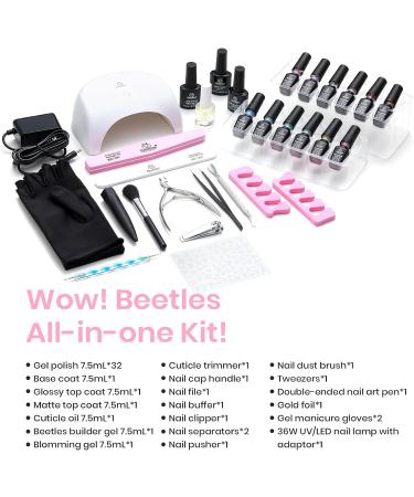Beetles 52 Pcs Gel Nail Polish Kit with 36W Nail Dryer - 32 Colors Glitter Gel Set - Base and Top Coat Included - Nail Art Starter Kit by Bonbon Ville - Buy Online on GoSupps.com