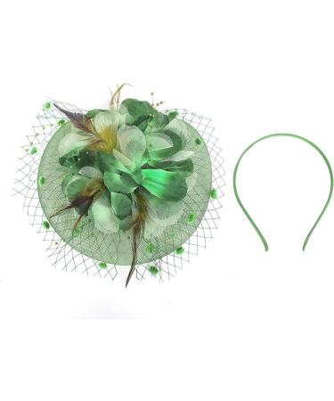 Womens Fascinator Hats Headband Pillbox Hat Bowler Veil Mesh Ribbons Headwear Wedding Party Hat for Women Lady Girls (Style 3-Green) - Buy Online on GoSupps.com