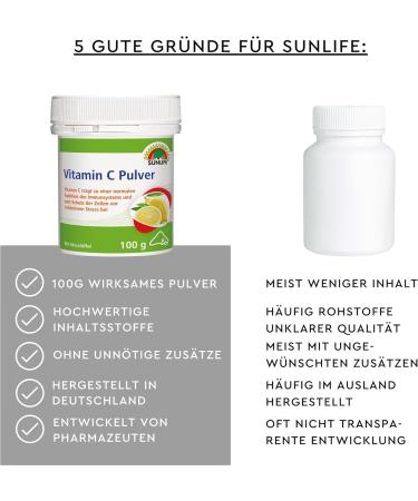 Sunlife Vitamin C Powder 100g - High Dose Pure L-Ascorbic Acid with Lemon Taste - Immune Support & Cell Protection Dietary Supplement - Includes Measuring Spoon - Buy Online on GoSupps.com