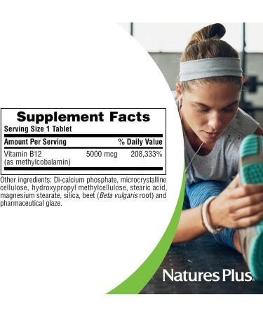 NaturesPlus Shot-O-B12 5000 mcg Sustained Release - Vegetarian B12 Supplement for Memory & Energy - Gluten-Free (60 Tablets) - Buy Online on GoSupps.com