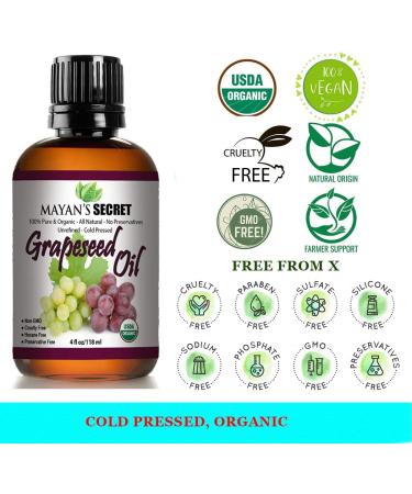 USDA Organic Grapeseed Oil Anti-Aging Moisturizer - Cold Pressed Facial Cleanser | Reduce Wrinkles & Stretch Marks | 4 Fl Oz - Buy Online on GoSupps.com