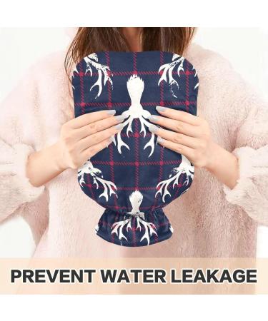 Odawa Hot Water Bottle with Deer - Checkered Velvet Cover for Pain Relief & Warm Comfort | 1L Christmas Deer Plaid - Buy Online on GoSupps.com