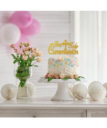 Tenhaisi Gold Glitter First Holy Communion Cake Topper Baptism/Christening/Confirmation/Baby Shower/Birthday/Communion Party Decoration - Buy Online on GoSupps.com